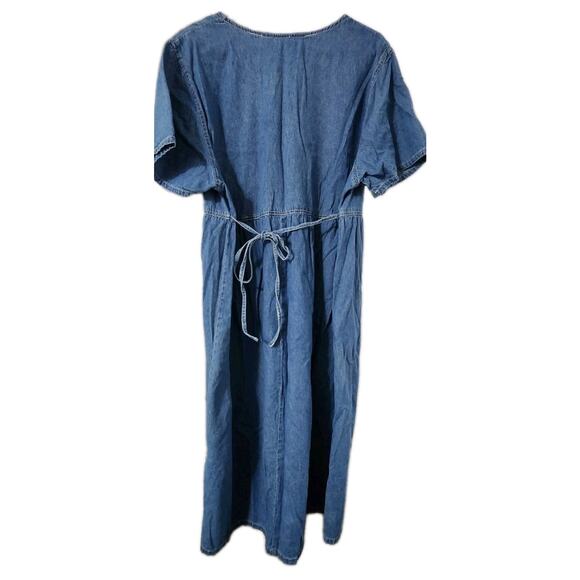 90s Embroidered Sunflower Denim Shirtdress Women's Plus 2X Cotton Cottagecore - Picture 4 of 8